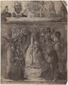 Benvenuto di Giovanni, dipinto della 'Madonna in trono col Bambino e angeli fra i Santi Agostino, Giacomo,Giovanni Evangelista, Sebastiano, nella lunetta 'Cristo in pietà'