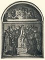 Benvenuto di Giovanni, dipinto della 'Madonna in trono col Bambino e angeli fra i Santi Agostino, Giacomo, Giovanni Evangelista, Sebastiano, nella lunetta 'Cristo in pietà'