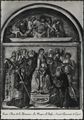 Benvenuto di Giovanni, dipinto della 'Madonna in trono col Bambino e angeli fra i Santi Agostino, Giacomo, Giovanni Evangelista.,Sebastiano, nella lunetta 'Cristo in pietà'