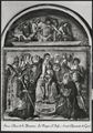 Benvenuto di Giovanni, dipinto della 'Madonna in trono col Bambino e angeli fra i Santi Agostino, Giacomo, Giovanni Evangelista.,Sebastiano, nella lunetta 'Cristo in pietà'