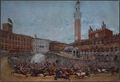 Vittorio Emanuele Giunti, acquerello raffigurante una corsa del Palio di Siena
