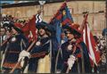 Siena, ritratto del duce e dei due paggi portainsegna della Contrada della Nobil Contrada del Nicchio
