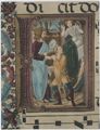 Liberale da Verona, 'Gesù risuscita il figlio della vedova', miniatura del codice 24.9, c. 77v della Libreria Piccolomini di Siena