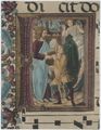 Liberale da Verona, 'Gesù risuscita il figlio della vedova', miniatura del codice 24.9, c. 77v della Libreria Piccolomini di Siena