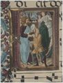 Liberale da Verona, 'Gesù risuscita il figlio della vedova', miniatura del codice 24.9, c. 77v. della Libreria Piccolomini di Siena